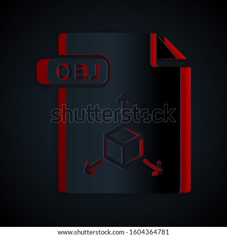 Paper cut OBJ file document. Download obj button icon isolated on black background. OBJ file symbol. Paper art style. 
