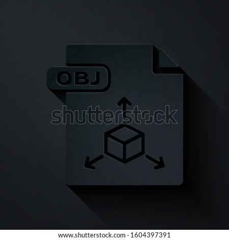 Paper cut OBJ file document. Download obj button icon isolated on black background. OBJ file symbol. Paper art style. 