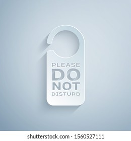 Paper Cut Please Do Not Disturb Icon Isolated On Grey Background. Hotel Door Hanger Tags. Paper Art Style