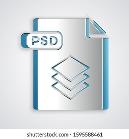 Paper cut PSD file document. Download psd button icon isolated on grey background. PSD file symbol. Paper art style. 