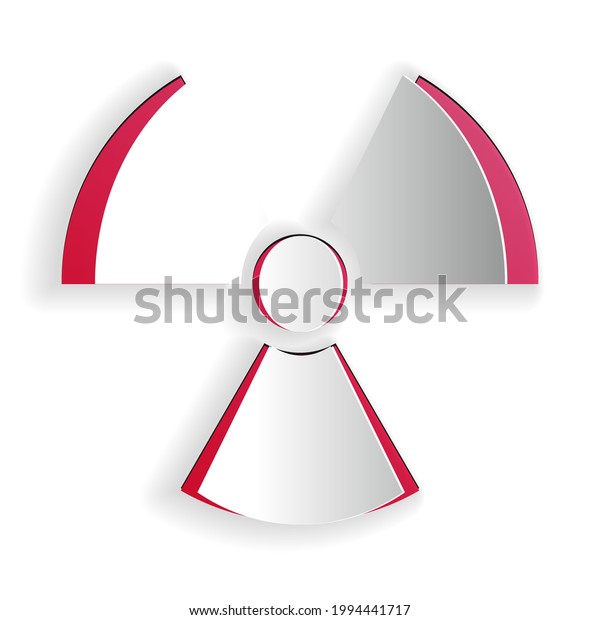 Paper cut Radioactive icon isolated on white\
background. Radioactive toxic symbol. Radiation Hazard sign. Paper\
art style.
