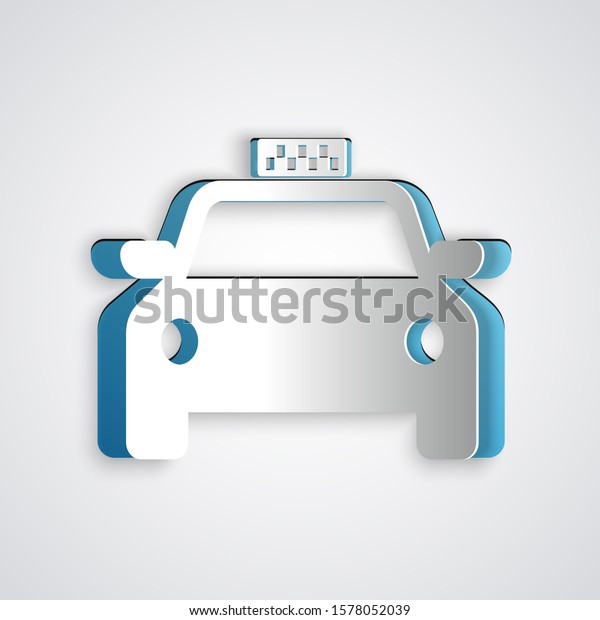 Paper cut Taxi car icon isolated on grey background.
Paper art style. 