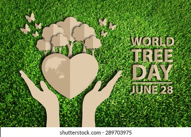  Paper Cut Of World Tree Day Concept On Green Grass