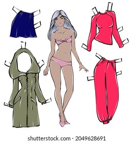 Paper Doll With Clothes. For Play And Creativity. Cut Out Clothes And Doll, Dress Up And Play.