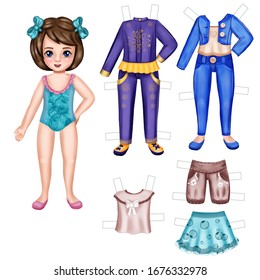 Paper Doll Gift For Girls   Printable Instant Digital Children's Game With Set Of Fashion Purple Clothes Style