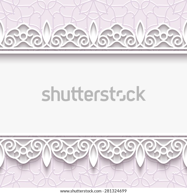Paper lace frame with seamless borders over\
ornamental background, raster\
illustration