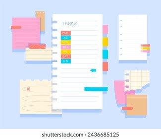 Paper notes flat cartoon composition