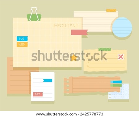 Paper notes flat cartoon composition