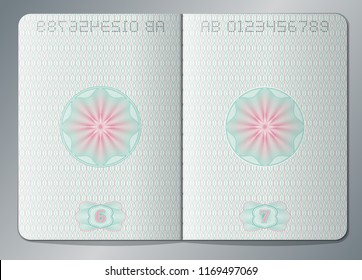 Paper Passport Open Blank Pages Template. Passport Page Paper With Watermark Illustration