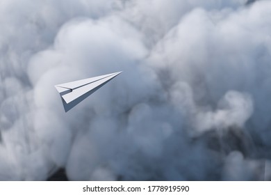 Paper plane fly over the cloud, 3d rendering. Computer digital drawing.