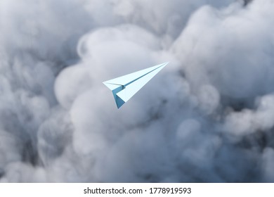 Paper plane fly over the cloud, 3d rendering. Computer digital drawing.