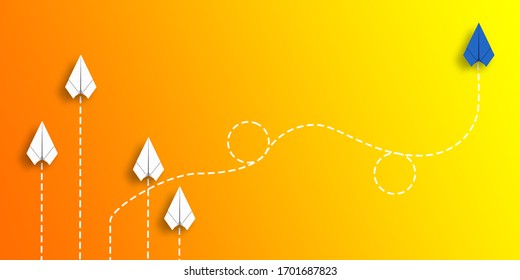 Paper plane that makes a difference by moving in a different direction from the others. different thinking concept. 3d illustration, 3d render. - Shutterstock ID 1701687823