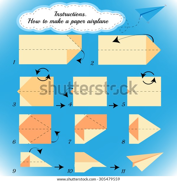 Paper Plane Tutorial Step By Step Stock Illustration 305479559