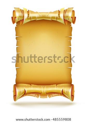 Paper scroll. Old anicent parchment manuscript. Scrolled document script with copyspace. Blank vintage banner template. Diploma. Contract. Sertificate isolated on white background. Rasterized