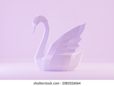 Paper Sculpture Of A Polygonal Swan, Folded Paper Animal, Papercraft, 3d Render