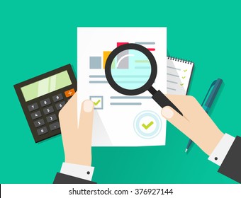 Paper sheet, hands, magnifier, paperwork, consultant, business adviser financial audit, auditing tax process, big data analysis, seo analytics, financial research report, market stats calculate image - Powered by Shutterstock