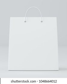 Paper Shopping Bag On White Studio Background. 3d Rendering.