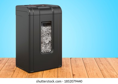 Paper Shredder On The Wooden Planks, 3D Rendering