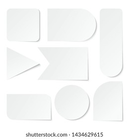 Paper Stickers. Blank White Labels, Tags Of Different Shapes. Isolated Set. Sticker Paper Blank, Label Tag For Notice, Rectangle Sticky Illustration