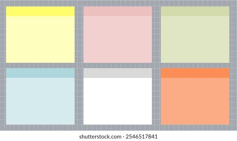 Paper sticky notes, memo messages, notepads and paper sheets. Blank notepaper meeting reminder. To-do list and office notice. Information board with appointment notes. Six different colors of paper. - Powered by Shutterstock