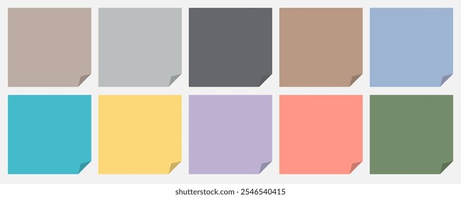 Paper sticky notes. Note sheets sticky collection. Stickers and reminders for office, work or school theme design in trendy colors. Blank notepaper meeting reminder. To-do list and office notice.