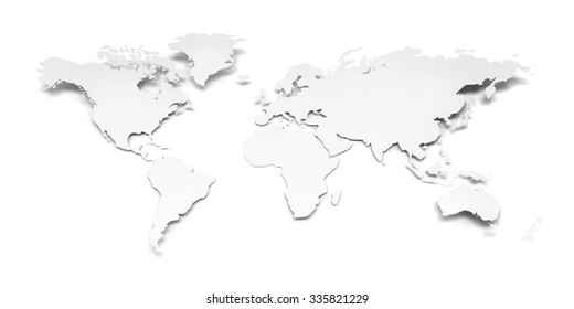 Paper world map against white background, 3d render