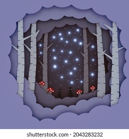 Papercut Style Fairy Forest At Night