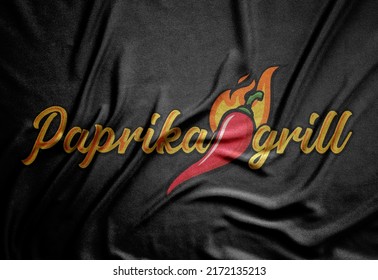 Paprika Grill Logo. There Is A Vector Mockup Available. Pepper, Grill, Fire, Flame. Vintage Font. Stylish Mockup For Your Establishment, Bar, Restaurant, Cafe.