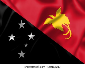 Papua New Guinea flag blowing in the wind. Background texture.