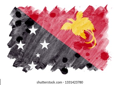 Papua New Guinea flag  is depicted in liquid watercolor style isolated on white background