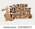 Papyrus fragment from ancient Egyptian art. Vintage Egyptian art illustration on Papyrus paper fragment, Egyptian symbols art drawing. Egyptian art vintage symbol illustration on Papyrus paper