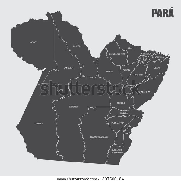The
Para State map divided in regions with labels,
Brazil