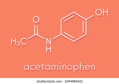 Paracetamol (acetaminophen) analgesic drug molecule. Used to reduce fever and relieve pain. Skeletal formula.