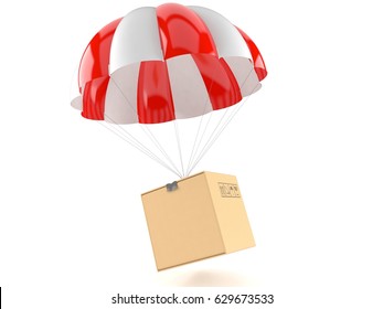 Parachute With Package Isolated On White Background. 3d Illustration