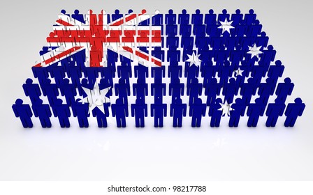 Parade Of 3d People Forming A Top View Of Australian Flag. With Copyspace.