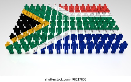 Parade Of 3d People Forming A Top View Of South Africa Flag. With Copyspace.