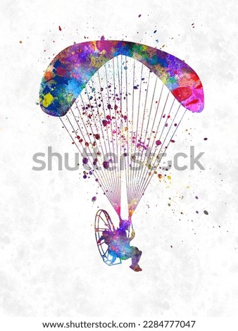 paraglider in watercolor with vibrant colors
