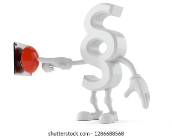 Paragraph character pushing button isolated on white background. 3d illustration