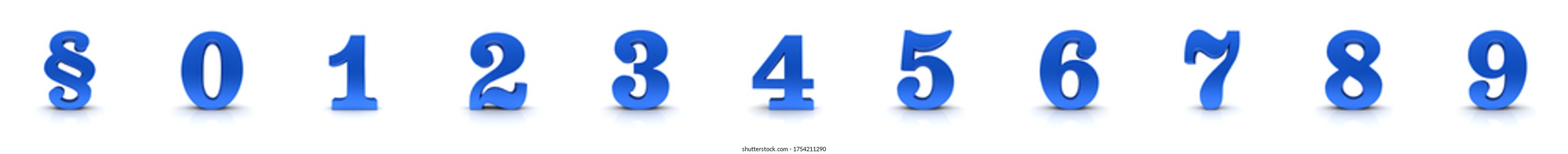 paragraph numbers blue article signs section numeration clauses numeral 0 1 2 3 4 5 6 7 8 9 numbering 3d rendering
