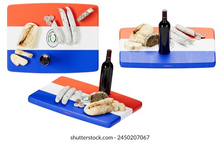 Paraguay heritage celebrated with a spread of traditional cheeses, meats, bread, and red wine on its flag - Powered by Shutterstock