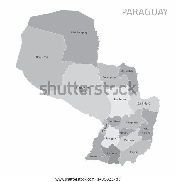 The
Paraguay map divided into regions with
labels