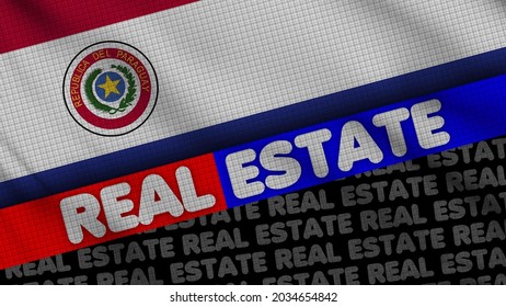 Paraguay Wavy Fabric Flag, Real Estate Title, 3D Illustration