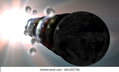Parallel Universe Multiple Earth Illustration Realistic 3D Rendering And 3d Illustration