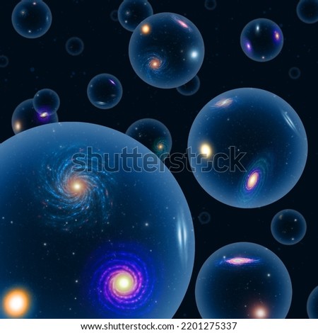 Parallel Universes or Multiverse like soap bubble containing its spiral, elliptical and irregular galaxies