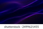 Parallel waves of violet color. Purple symmetrical waves. Smooth movement of liquid smooth copper form. Surface of rose water. Fluorescent linear waves. space. Digital Horizon.