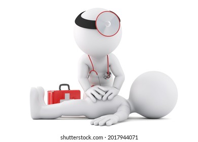 Paramedic providing first aid support. 3D illustration. Isolated on white background