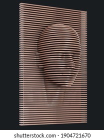 Parametric Wood Panel - Human Head - Horizontal. 3D Rendering