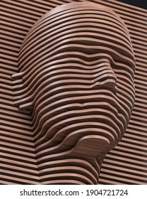 Parametric Wood Panel - Human Head - Horizontal. 3D Rendering