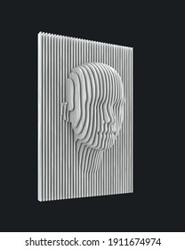 Parametric Wood Panel - Human Head - Horizontal. 3D Rendering