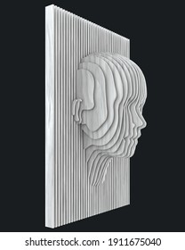 Parametric Wood Panel - Human Head - Horizontal. 3D Rendering